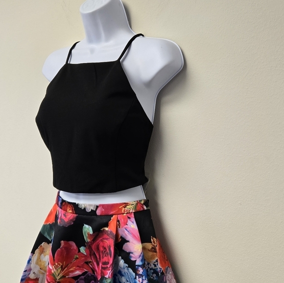 B Darlin Floral Print Two Piece Dress Set Black 15 / 16 - Picture 5 of 14